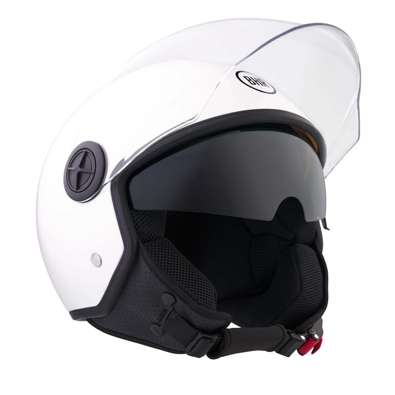 BHR Casco Demi-Jet 840 DUAL SHIELD - Casco Scooter Doppia Visiera Omologato ECE 22.06 con Visierino Interno Parasole e Sgancio Micrometrico - Bianco XS