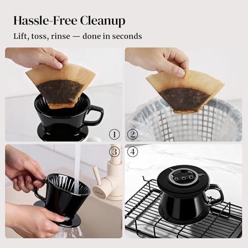 Image of DOWAN Pour Over Coffee Maker, Non-Electric Pour Over Coffee Dripper, Manual Brew Maker, Single Cups Porcelain Slow Brewing Accessories for Gifts, Black
