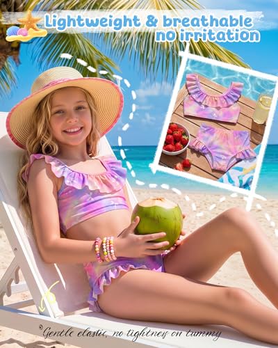 Image of Xaatren Toddler Girl Swimsuits 2 Piece Kids Ruffle Trim Bathing Suit with Adjustable Strap Summer Cute Tankini for 2-8 Years