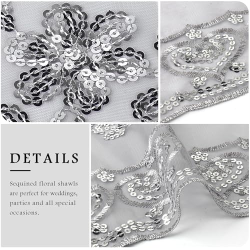 Ladiery Sequin Floral Shawls and Wraps for Evening Dresses,Women sparkly Sheer Mesh Wedding Shawls for Evening Party4