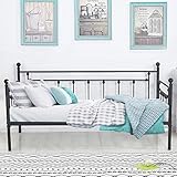 VECELO Daybed Frame Twin Size Multifunctional Metal Platform with Headboard Victorian Style,Mattress Foundation/Children Bed Sofa for Guest Living Room, Black