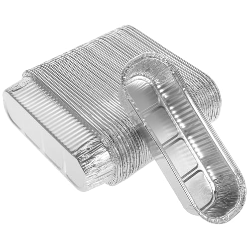 Happyyami 50個 アルミホイル食品容器 長方形使い捨て耐熱バーベキュー ベーキングパン 家用冷蔵庫オーブン対応食材保存ボックス