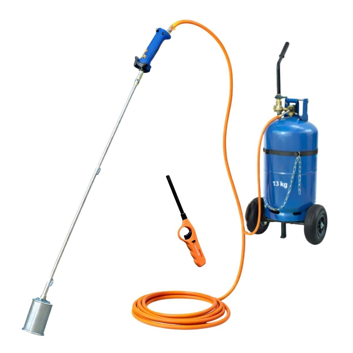 KEMPER - Desherbeur thermique + Chariot à roues pour bouteille gaz + Allume gaz + Détendeur Gaz Bruleur 60mm Tuyau 5m - Elimination des mauvaises herbes