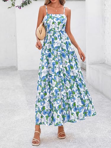 Image of PRETTYGARDEN Women Summer Maxi Dresses 2026 Spaghetti Strap Boho Floral Striped Wedding Guest Beach Vacation Flowy Long Dress