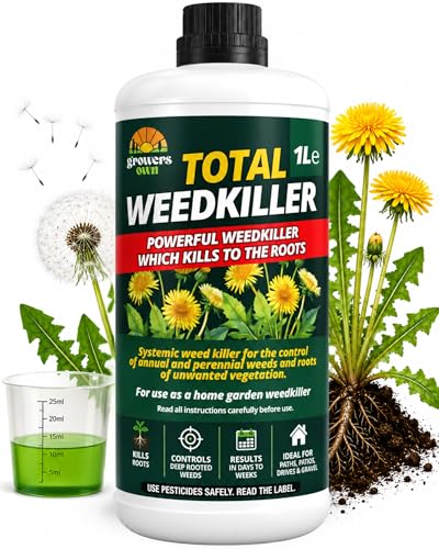 Growers Own Total Weed Killer Extra Strong 1L Concentrate Glyphosate Weedkiller for Unwanted Vegetation & Annual Perennial & Deep-Rooted Weeds. Ideal for Driveways Patios Paths & Outdoor Areas