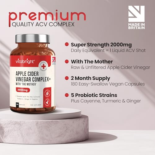 Apple Cider Vinegar with Mother 2000mg | 2 Month Supply | 180 Apple Cider Vinegar Capsules | ACV & Probiotics & Cayenne Pepper Capsules | Keto Tablets Alternative to Gummies | VitaBright ACV Complex - Image 5