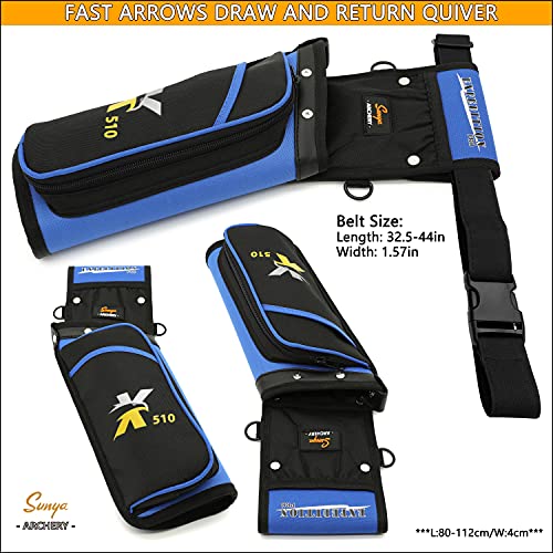 Sunya Archery Quiver For Arrows - Hip Quiver For Arrows With Belt, Fits 3 Arrow Tube Holder - Storage Pockets For Archery Accessories, Tools, Premium Nylon Material Field Quiver #TOP4