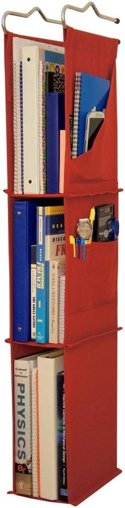 Hanging Locker Ladder Organizer For School, Work, Gym Storage | 3 Shelves | 38” x 5.5” x 9” (Red)