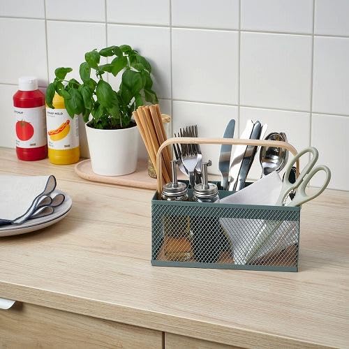 Amazon | IKEA イケア カトラリーホルダー 竹 グレーターコイズ