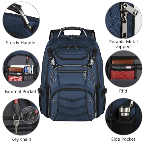 Image of VECKUSON 18.4 Laptop Backpack for unisex, 60L Extra Large Gaming Laptops Back Bag,TSA Friendly Flight Approved and RFID Anti-Theft Pocket Heavy-duty Pack,21.3 * 15.7 * 11.8inch Blue