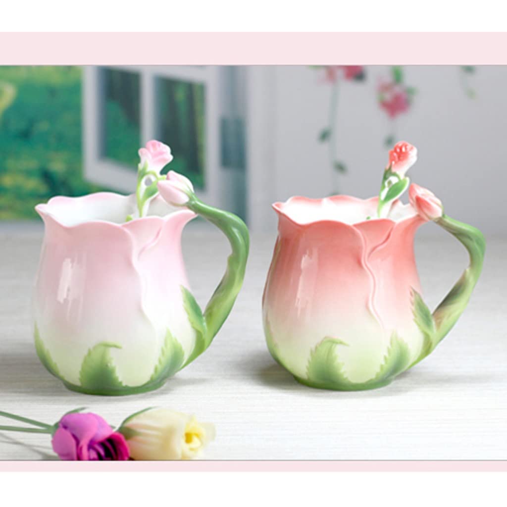 Tazze da caffè/tazzine da caffè Tazza a Cuore per Ragazze Tazza in Ceramica con Fiori creativi Tazza da caffè in Porcellana Cinese Tazza da tè con Fiori in Polvere Tazza Inglese Rosa
