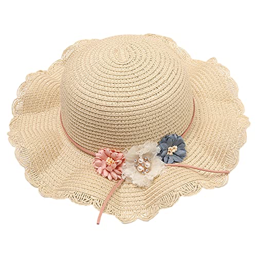 Girls Straw Hat Purse Bag Set Lace Brim Flowers Pearl Summer Beach Sun Hat Princess Shoulder Crossbody Bag Chin Strap4