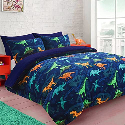 EXQUIZIT HOMEยฎ Teddy Bear Fleece Dinosaur Roar Duvet Quilt Cover Bedding Set including Matching Pillowcase - Image 3