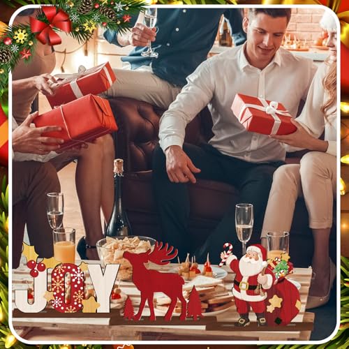 Image of CroBlissful 6 Pcs Christmas Table Decorations Rustic Wooden Xmas Tabletop Decor Snowman Reindeer Xmas Tree Santa Claus Christmas Sign for Office Desk Home Farmhouse Indoor Holiday Party Decor