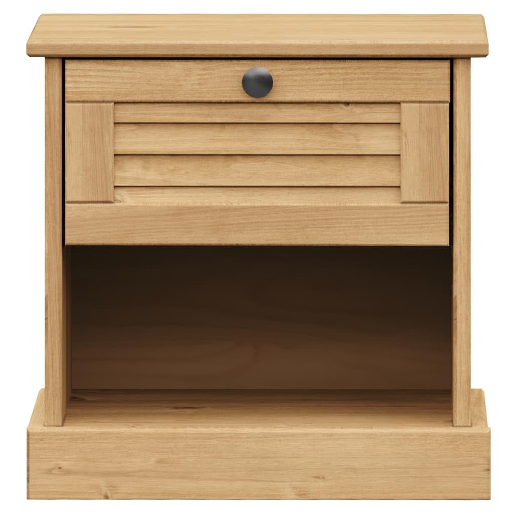 Mesa de noche VIGO 42 x 35 x 42 cm, madera de pino maciza, con cajón y estante de almacenamiento, mesa auxiliar de madera maciza duradera con mango de metal, diseño rústico
