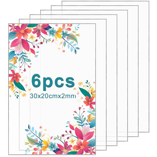 6 placas de vidrio acrílico transparente, 30 x 20 cm, resistentes a los rayos UV e irrompibles, para marcos de fotos, manualidades, señalización y proyectos de exposición, 2 mm de grosor