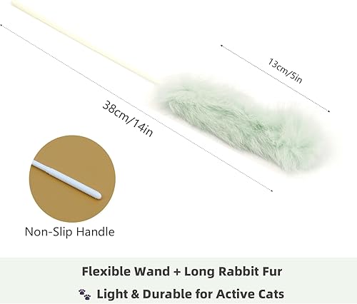 Miniatura 4 de Juguetes de piel de conejo para gatos  5 juguetes interactivos para gatos de interior, palos de teaser suaves para jugar y hacer ejercicio, juego de