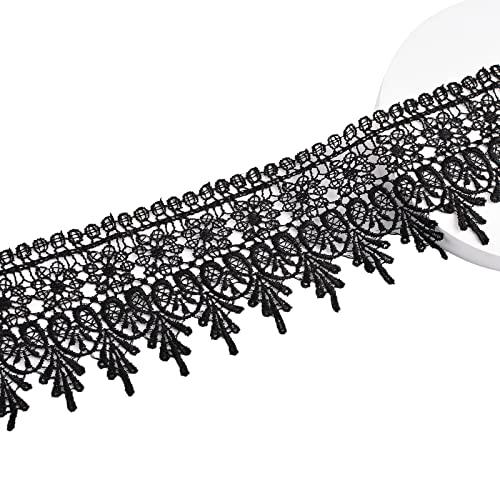 URROMA 5 Rolls Lace Edge Trim for Sewing Black Lace Trim Wide Ribbon Trim Lace for Sewing DIY Wedding Dress Embellishment Party Decoration