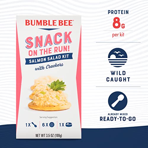 Bumble Bee Snack On The Run Salmon Salad With Crackers Kit, 3.5 Oz (Case Of 12) - Ready To Eat, Spoon Included - Wild Caught Salmon - Shelf Stable & Convenient Protein Snack #TOP1