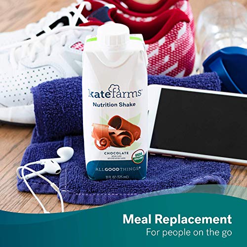 Kate Farms Organic Nutrition Shakes, Vegan Nutrient Dense Meal Replacement Drinks, Protein Shake or Supplemental Snack, Made Without Gluten, Soy, Dairy, or Corn (Chocolate, Case of 12)