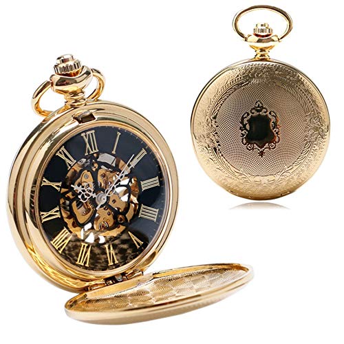 AxBALL Retro caso dourado vintage flor dial masculino relógio de bolso mecânico com corrente para pr