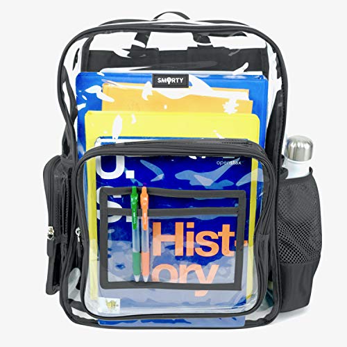 SMARTY Large Heavy Duty Clear Backpack V6 Durable Transparent See Through Bag (Black, Clear Bottom)3
