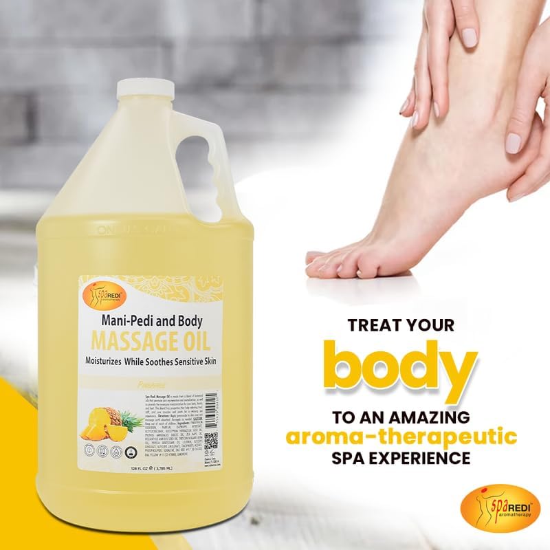 SPA REDI - Massage Oil, Pineapple, 128 Oz - Professional Pedicure, Manicure, Full Body Massage Therapy, Made with Almond Oil, Cotton Seed Oil, Sunflower Oil, Avocado Oil, Essential Oils, Vitamin E - Image 4