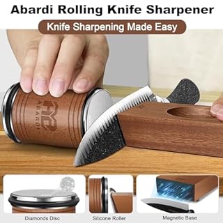 Abardi Rolling Knife Sharpener, Knife Sharpening with Diamonds Made Easy, Knife Sharpeners Kit with 15 & 20 Degree Magnetic Angle, Kitchen Gadgets Birthday Gifts for Men Dad Husband Fathers (Walnut)