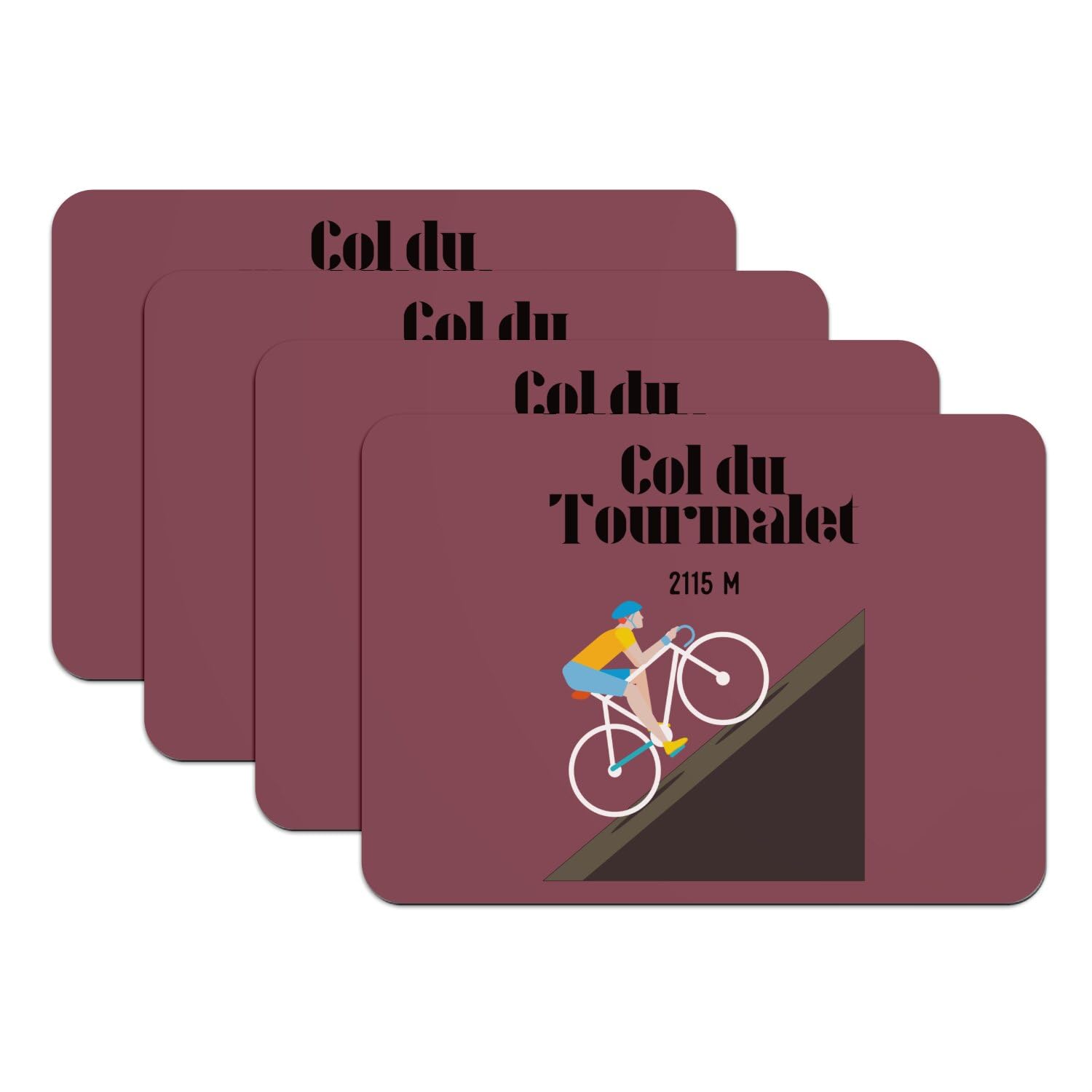 Sets de table Tourmalet cyclisme rouge grand format anti-glisse en caoutchouc x4
