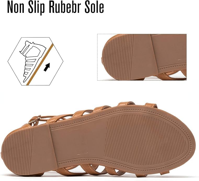 katliu Women's Gladiator Sandal Strappy Flat Sandals Two Ankle Buckle - Image 5