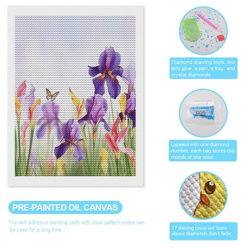 Pintura de puntos de diamante de mariposas y flores iris para adultos y principiantes 3