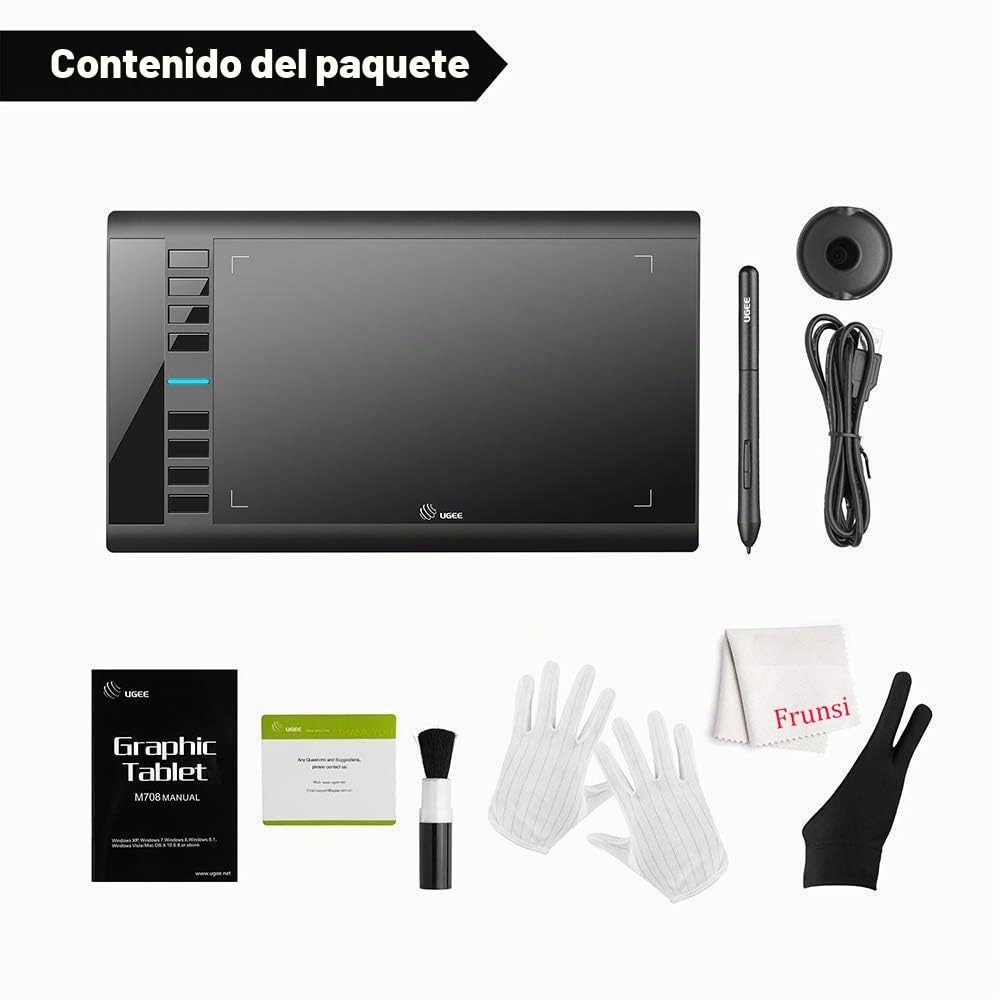 Graphics Drawing Tablet, UGEE M708 10 x 6 inch Large Drawing Tablet with 8 Hot Keys, Passive Stylus of 8192 Levels Pressure, UGEE M708 Graphic Tablet for Paint, Design, Art Creation Sketch