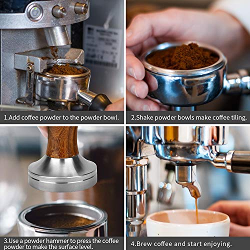 Foto von Espresso Tamper Set 51mm, Kaffee Tamper aus Edelstahl mit einem Echtholzgriff, Espresso Stempel für 51mm Siebträger, Küche Büro Café Barista, Passende Tampermatte Inklusive