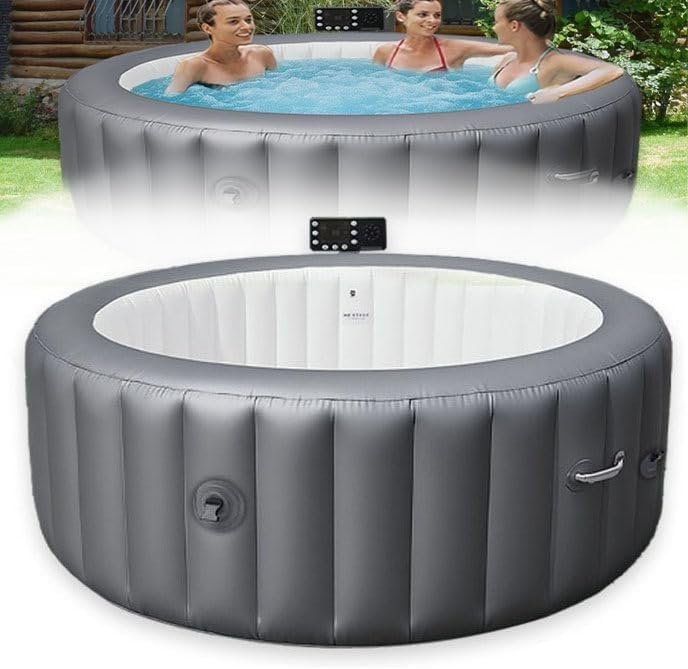 2-3 Person Inflatable Hot Tub, Polygon Portable Blow Up Hot Tub, Leak-Proof PVC Outdoor Spa with 130 Strong Air Jets, Heater Pump, 72″ x 27.9″