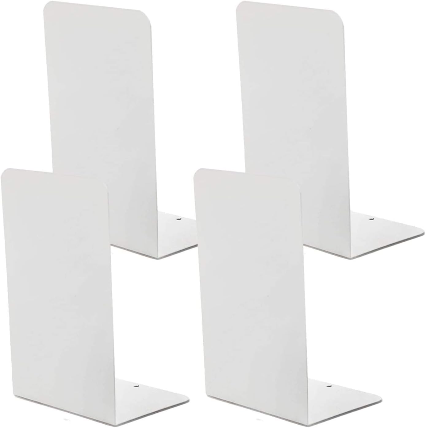 VONDERSO4 Pieces Heavy Duty White Decorative Metal Bookends, Metal Book Ends Support for Shelves Divider Stopper Holder with Non-Slip Rubber Pad for Decor, Home, Office, Library, School, Gift