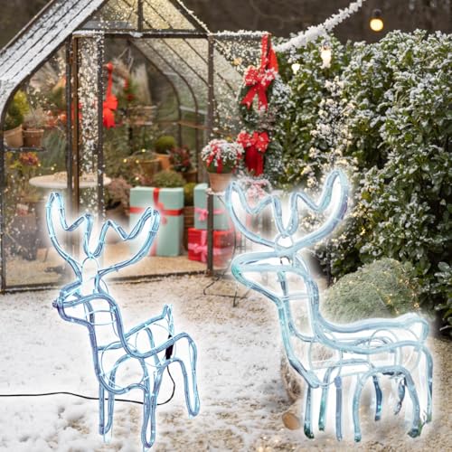 Conjunto 2 Renas de LED Decorativas de Natal, 45 cm de Altura, Tamanho Médio, 112 Lâmpadas LED, Luz