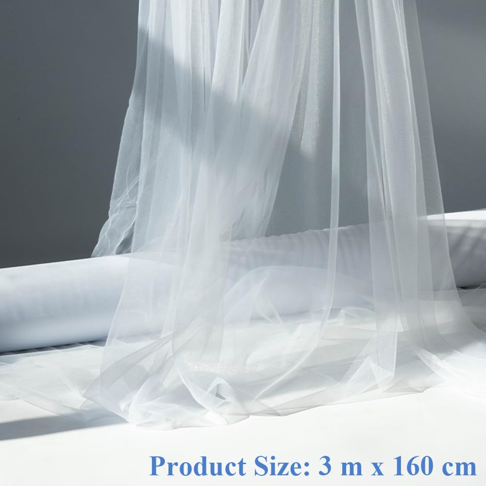 Tessuto in tulle bianco organza - 3 m x 160 cm, per tavolo fai da te, feste, matrimoni, decorazioni in tulle