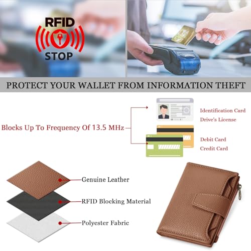 Image of Airkit Small Wallet Women RFID Blocking Soft Leather Bifold Compact Card Holder Wallet for Women with Zipper Coin Pocket 4 ID Window