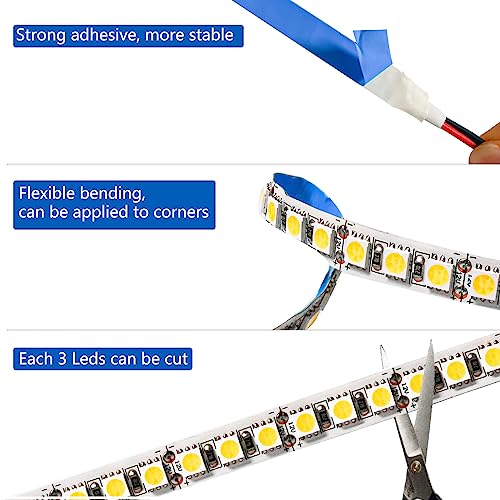 Tesfish 12V LED Streifen Licht, Warmweiß 3000K 5M LED Strip Lichtband 10000LM Super Hell SMD 5050 IP20 Gesamt 600 LEDs Band Lichtleiste für Schlafzimmer, Küche, Werbung Dekoration