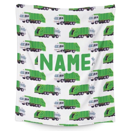 Mercuryelf Custom Garbage Truck Blanket Gift - 40x50 Inches Modern Throw Blankets for Boys - White Soft, Fuzzy & Warm Throws for Travel, Office