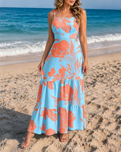 Image of CHICME Summer Dresses for Women 2026 Sleeveless Casual Boho Maxi Dress Square Neck Cut Out Floral A Line Dress