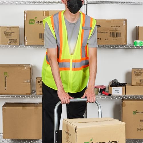 Image of Restaurantware Reflective Safety Vest 20 Count 29.213 x 30.315 Inches High Visibility Multi-Pocket Zipper Front Safety Vest
