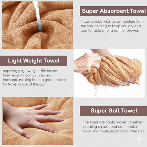 Image of Dribble Coral Fleece 450 GSM Bath Towel 70x140 cm | Ultra Soft, Quick Dry, Highly Absorbent | Lightweight & Skin-Friendly Towel for Bathroom, Gym & Travel, (Peach /Brown, Pack of 2)