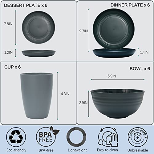 Plastic Dinnerware Sets For 6, Osonm 24Pcs Lightweight Unbreakable Plates Bowls Cups Sets, Dishwasher Microwave Safe Dishes Set For Camping, Rv, Picnic, Kitchen, Great For Kids & Adults #TOP1