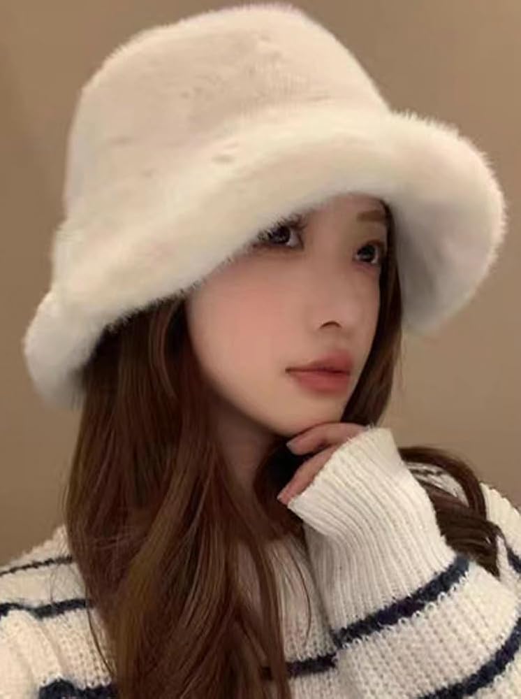 Amazon.com: Women's Winter Plush Bucket Hat Faux Fux Beanie Hat