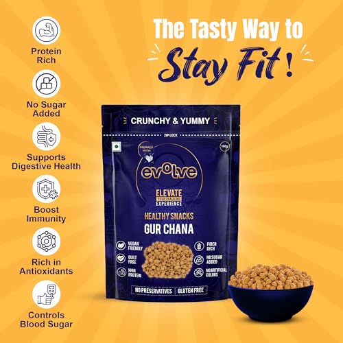 Image of Evolve Gur Chana High Protein Healthy Snack for Adults and Kids | No Artificial Colors or Added Sugar | Boosts Immunity | Ready to Eat | 100g - Pack of 3