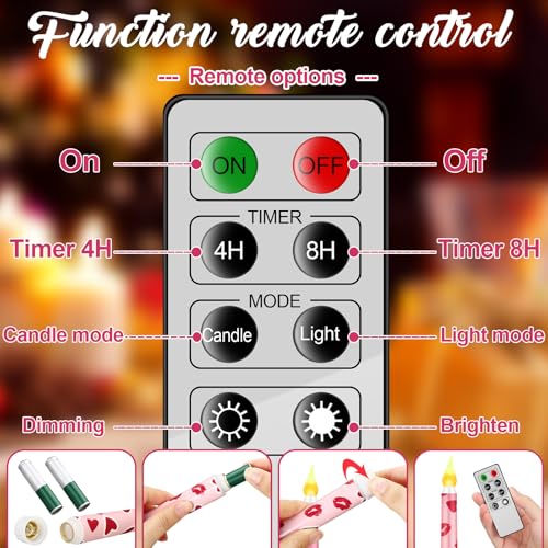 Image of Aurelema 5 Pcs Valentines Day LED Flameless Candle Set Valentine Day Flameless Taper Candles with Heart Battery Operated Seasonal Celebration with Remote for Wedding Romantic Night