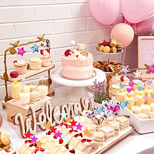 Ziqon 30 Pcs Glitter Heart Cupcake Toppers Colorful Cake Decoration Heart And Star Cake Toppers Cute Party Decoration For Birthday And Baby Shower  thumb #1