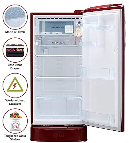 Image of LG 190 L 4 Star Inverter Direct-Cool Single Door Refrigerator (GL-D201ARGY, Ruby Glow, Base Stand with drawer)