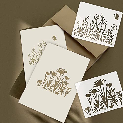 16 Pieces Wildflower Stencils for Painting, Reusable Large Spring Wild Flower Stencils Wall Stencils, DIY Large Drawing Template Stencil for Painting on Wood Wall Canvas Home Decor(8.3x11.7Inch) - Thumbnail 4